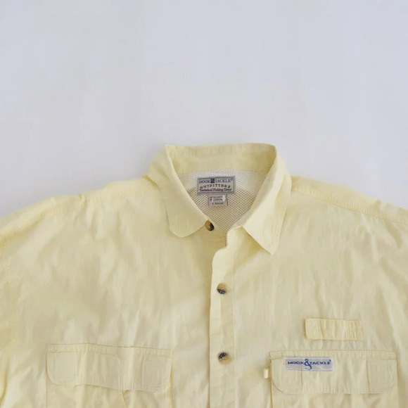 Vintage Hook & Tackle Outfitters  Technical Fishing Gear Yellow Button Up Shirt - Picture 11 of 11